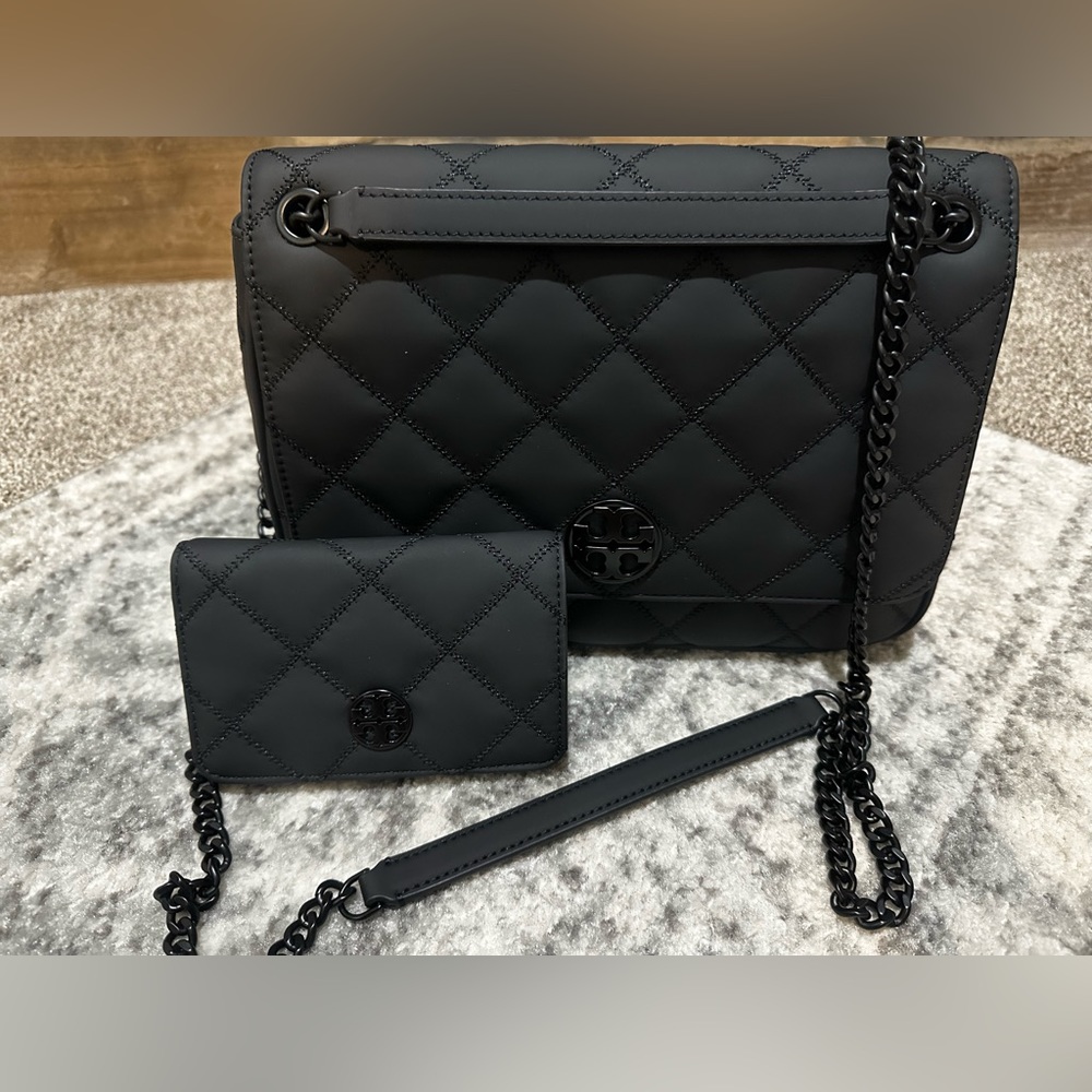 Black Quilted Tory Burch Purse and Wallet